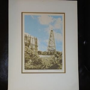 Industrial Landscape Art Print with Blue and Tan Hues